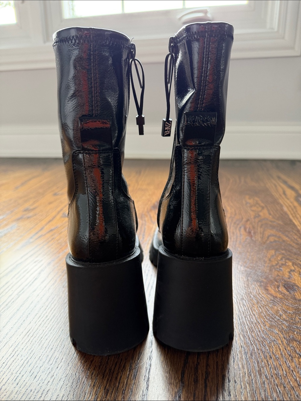 ZARA Black Patent Platform Ankle Boots - Women - Picture 3 of 3